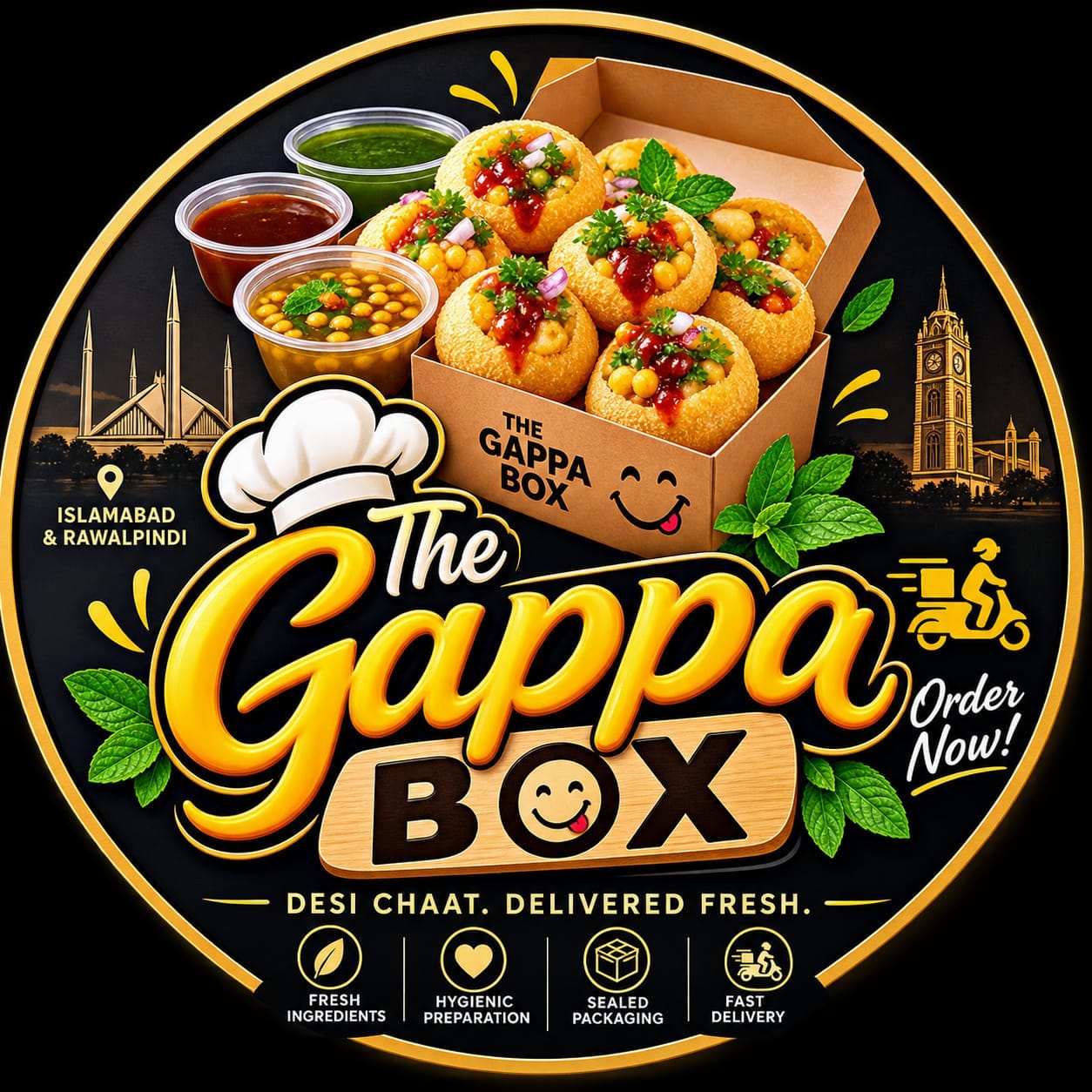 The Gappa Box logo — a box of gol gappas with chutneys